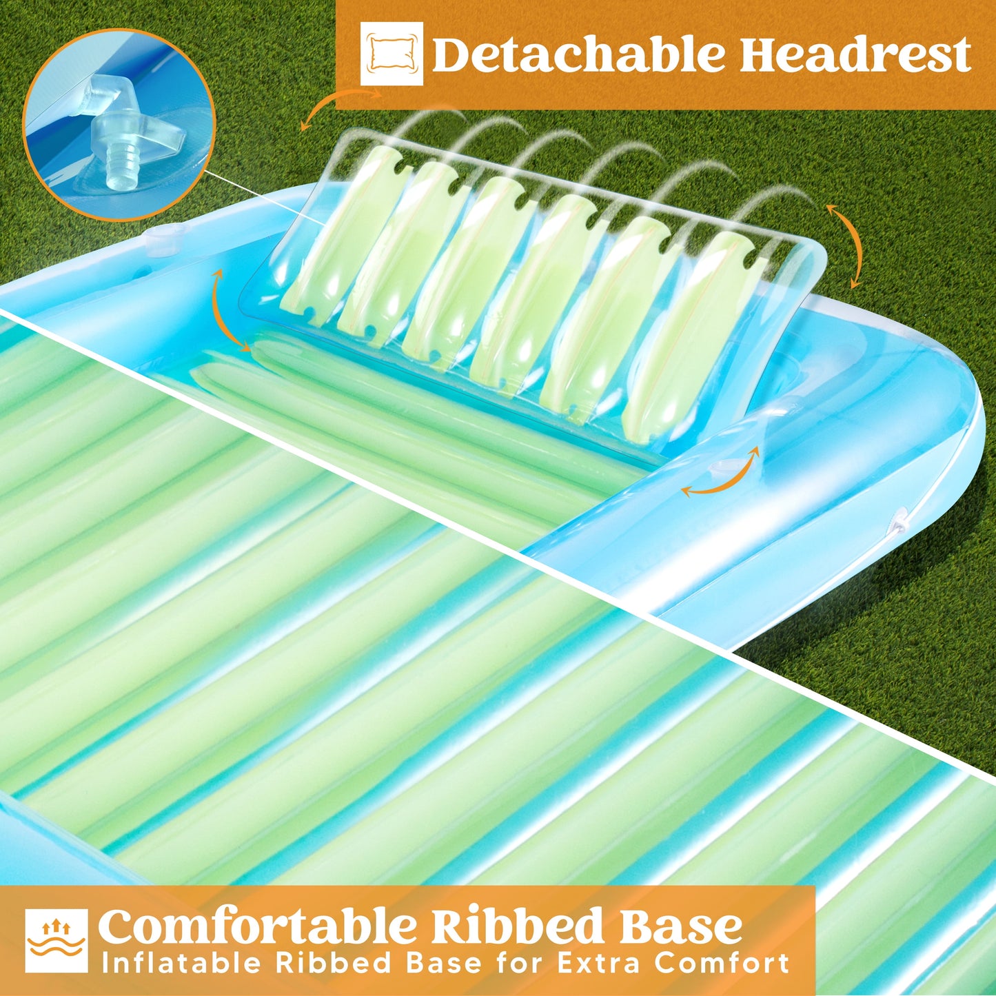 Inflatable Tanning Pool Lounger Float, 70" X 46" Large Suntan Tub with Pillow, Water Raft Floatie for Kids & Adults, Blue