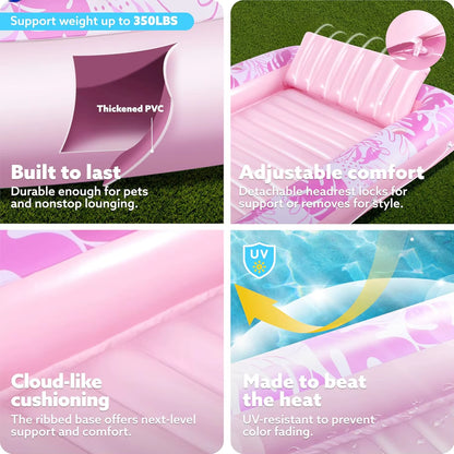 Inflatable Tanning Pool Lounger Float Raft Tanning Bed for Family Outdoor Garden