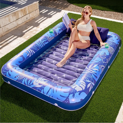 Inflatable Tanning Pool Lounger Float Raft Tanning Bed for Family Outdoor Garden