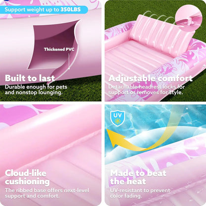 Inflatable Tanning Pool Lounger Float Raft Tanning Bed for Family Outdoor Garden