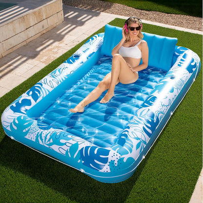 Inflatable Tanning Pool Lounger Float Raft Tanning Bed for Family Outdoor Garden