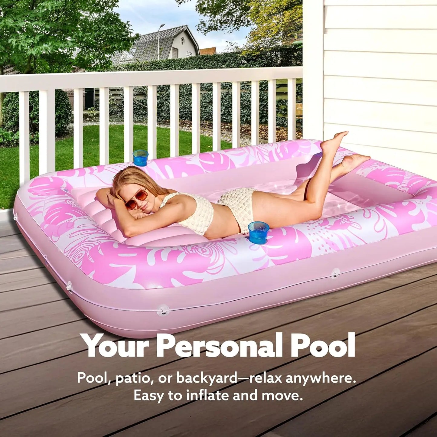 Inflatable Tanning Pool Lounger Float Raft Tanning Bed for Family Outdoor Garden