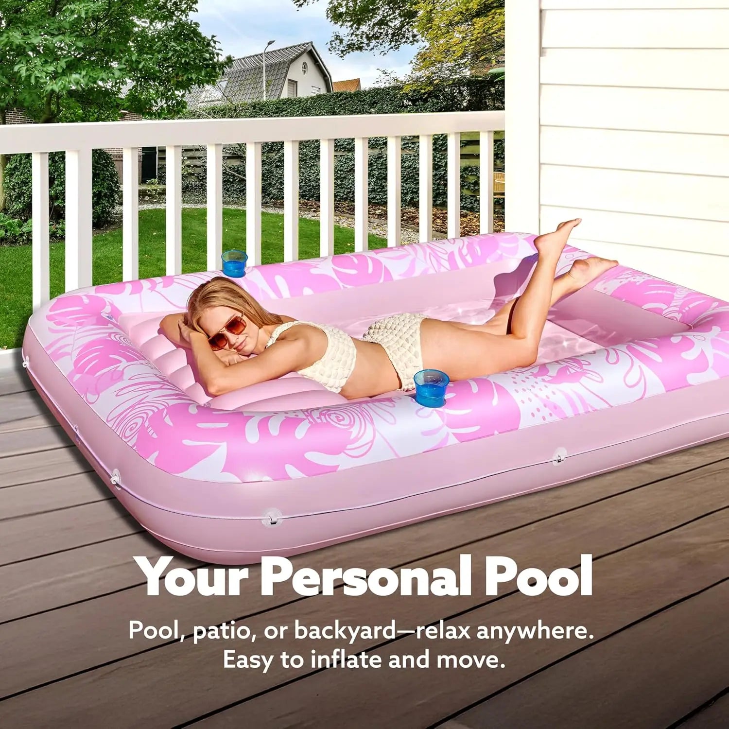 Inflatable Tanning Pool Lounger Float Raft Tanning Bed for Family Outdoor Garden