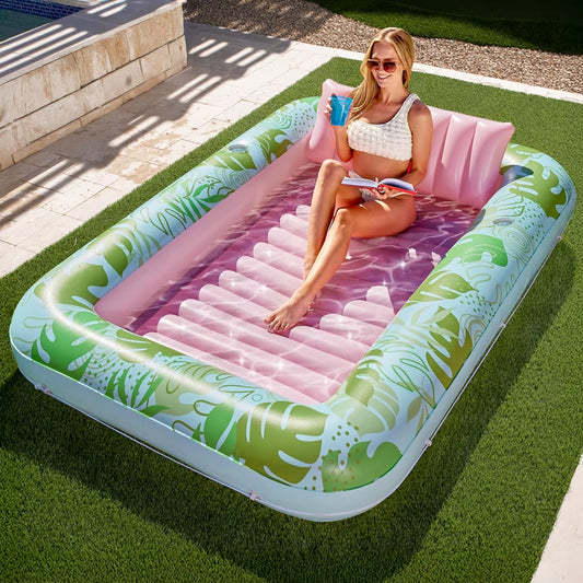Inflatable Tanning Pool Lounger Float Raft Tanning Bed for Family Outdoor Garden